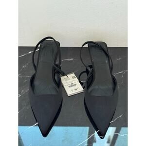 Zara Black Pointed Toe Slingback Kitten Heels